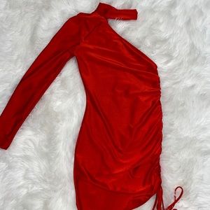 Red One shoulder mini dress